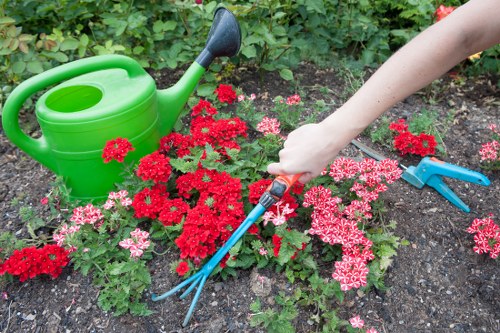 Landscape service team preparing a garden project for a customer